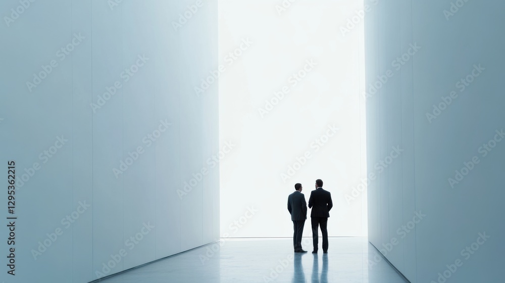 Poster executive departures with an executive discussing the transition with a colleague. featuring leaders
