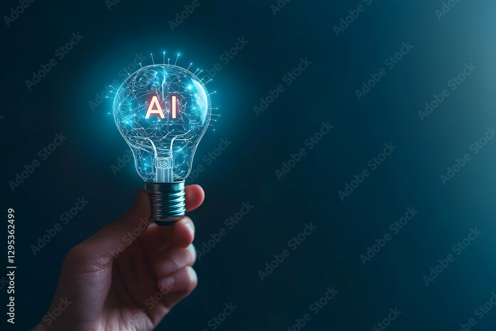 Poster illuminating the future, artificial intelligence lightbulb ignites innovation and sparks creative so