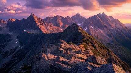 Naklejka premium Panoramic photograph of the Mountains at sunset. rocky mountain 