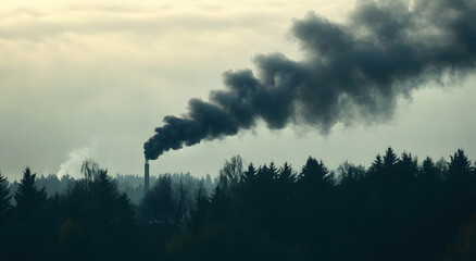 Fototapeta premium Industrial Impact, A Visual Representation of Pollution and Environmental Concerns with a Focus on Emissions and the Delicate Balance with Nature