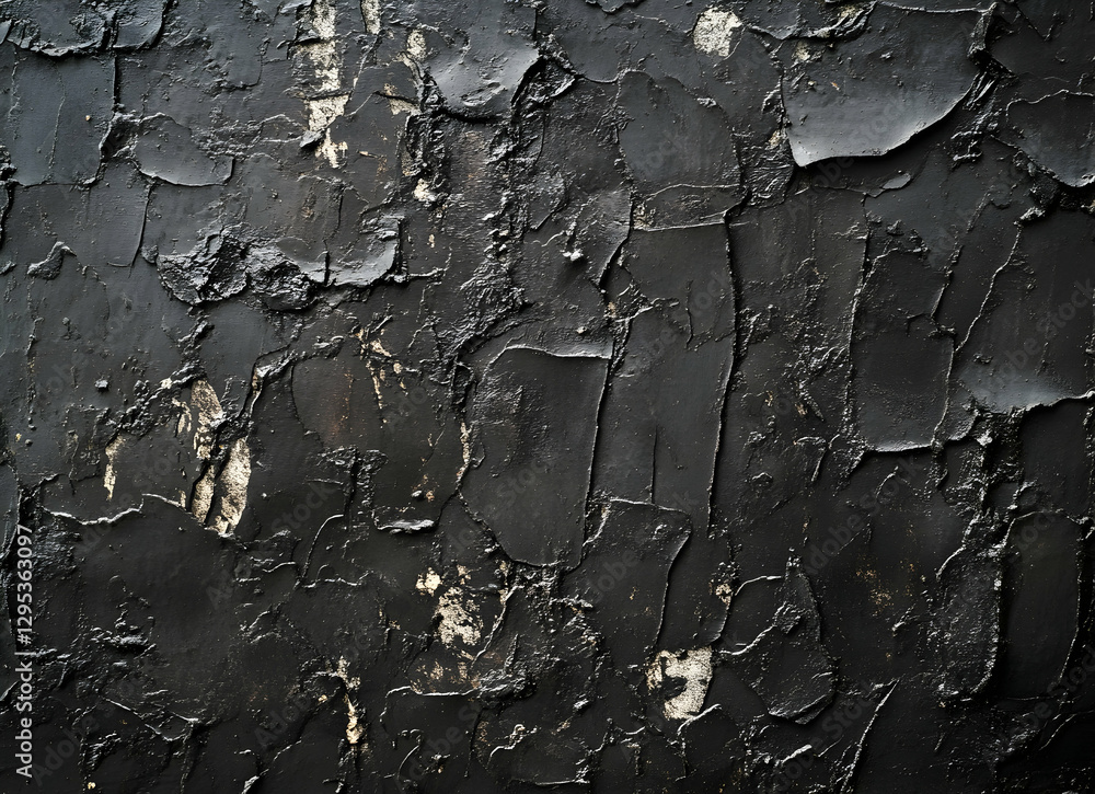 Aufkleber intense impression, close-up of heavily textured black paint surface with subtle crackle and highlig