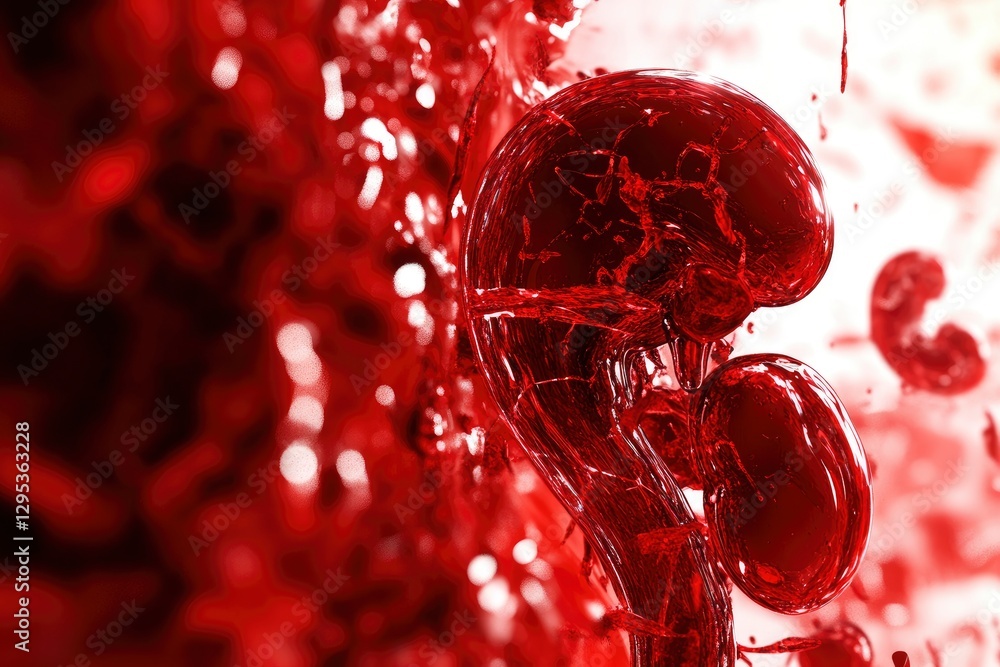 Poster red color splashing background with close-up focus on a human figure and kidney shape
