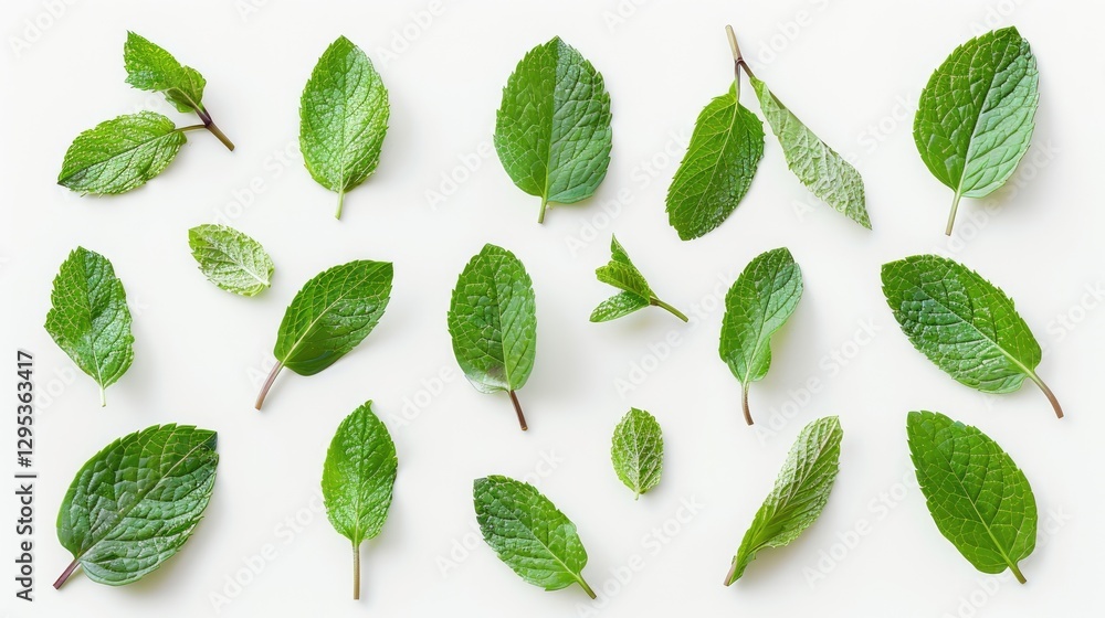 Poster tropical leaves frame with mint green with white background. macro photography of green leaves place