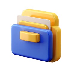 Modern Folder Icon: A modern, 3D-rendered icon of a file folder, showcasing a sleek, minimalist design with bright blue and yellow accents, perfect for digital interfaces.