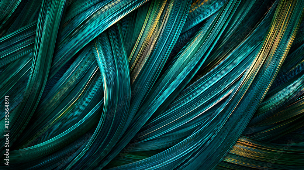 Poster luxurious abstract background with teal and gold waves, creating a serene and opulent visual experie
