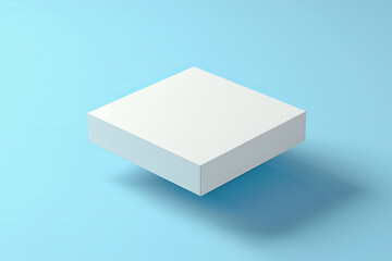 Minimalist White Box Floating on Blue Background, Modern Product Display, 3D Geometric Shape, Clean Mockup, Abstract Packaging, Branding Concept