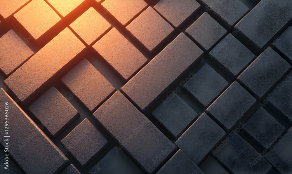 Poster abstract geometric background. interlocking grey rectangles illuminated by warm light. perfect for m
