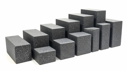 Abstract image of grey blocks forming a staircase, suggesting growth, progress, or building blocks of success. Ideal for business, architecture or design concepts.