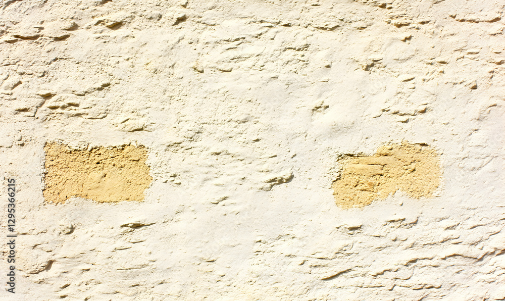 Poster rough textured cream wall with two square patches of beige. ideal for backgrounds or design projects