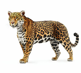 Fototapeta premium Majestic Jaguar Portrait, A Captivating Image Showcasing the Beauty and Power of the Iconic Wild Cat on Clean White Background
