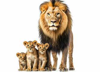 Obraz premium Majestic Lion and Cubs, A Portrait of Family and Strength, Showcasing the beauty of wildlife and the tender bond between a lion and its offspring