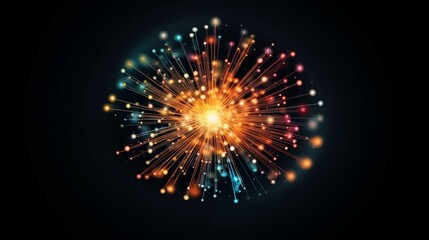 Abstract background, glowing vibrant explosion of interconnected particles in a dark background.