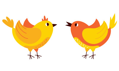 Cute cartoon style birds is singing. Vector flat illustration