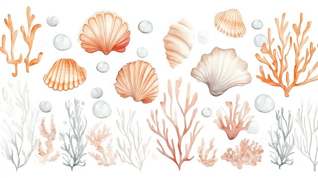 Seashells Coral Watercolor Ocean Border Design