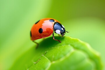Fototapeta premium close-up view of a ladybug on a leaf in nature