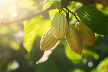 Cocoa Pods Hanging on a Tree