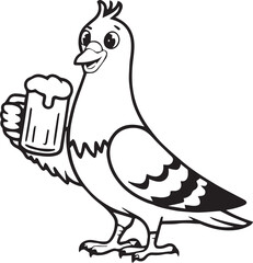 Pigeon holding beer mug line art