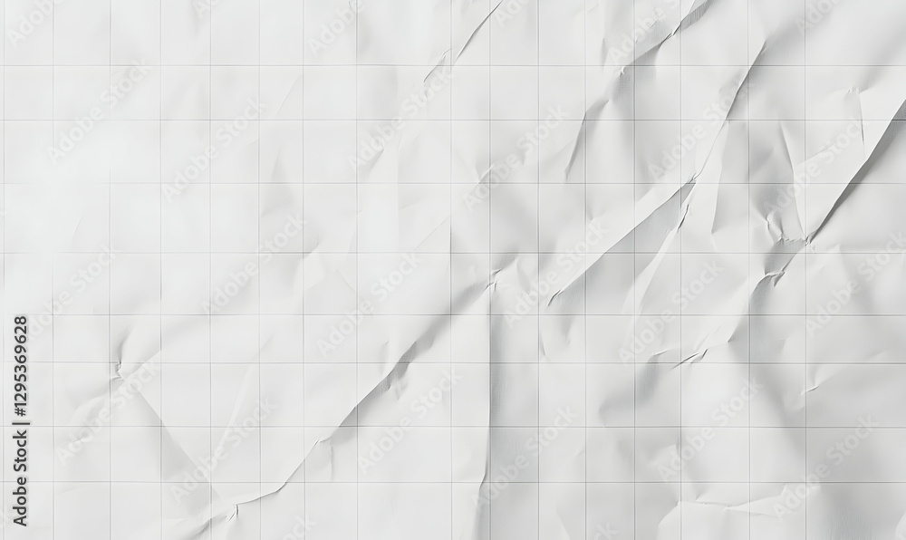 Poster minimalist white paper with grid pattern and crumpled texture, creating a modern and artistic backdr