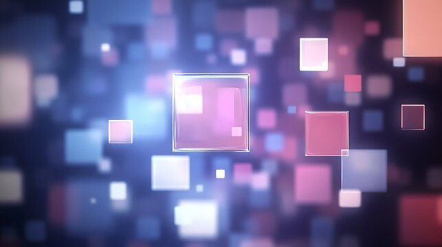 Numerous floating squares against a blurred and gradient colored background