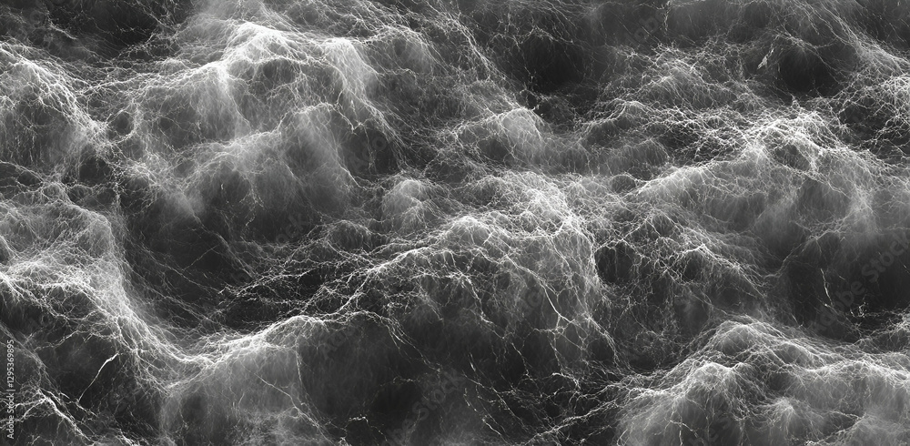 Poster monochromatic abstract fractal landscape, an exploration of texture and light in a digital art compo