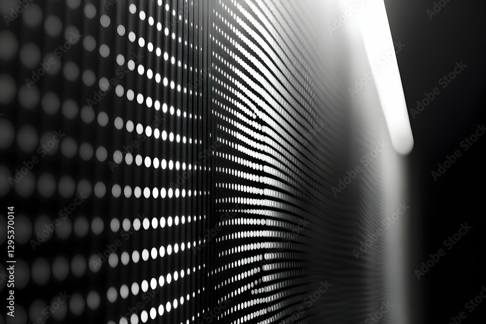 Aufkleber monochrome architectural mesh with circular perforations and dramatic lighting, abstract design with