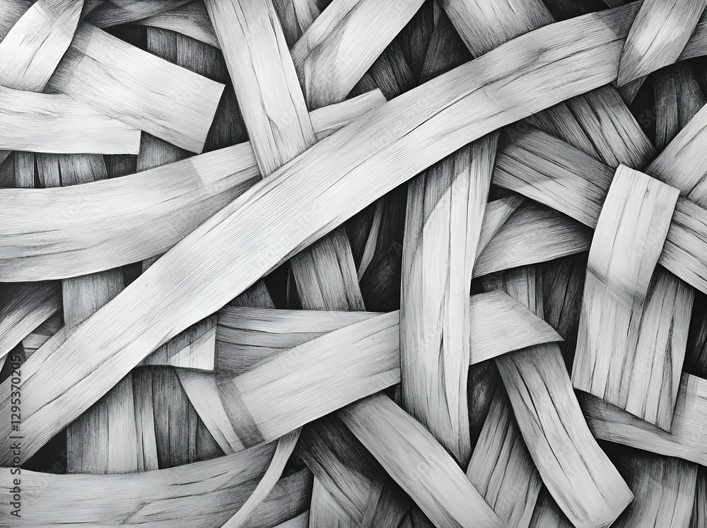 Poster monochrome interwoven strips creating a textured background with elegant depth, ideal for abstract d