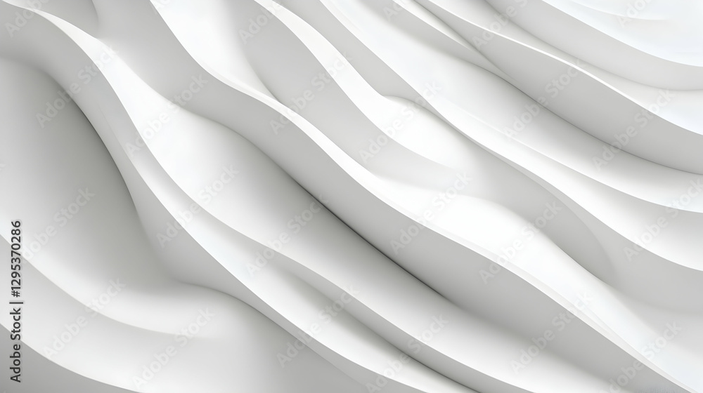 Poster monochrome waves, abstract 3d rendered white surface for modern backgrounds and minimalist design, s