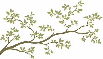 Serene illustration of a tree branch with lush green leaves, perfect for nature-themed designs, or minimalist artwork.