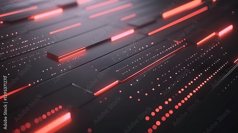Poster glowing red data lines and dots on a dark background