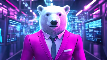 Polar Bear CEO in a Futuristic Tech Setting