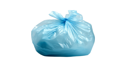 Blue trash bag isolated on white, durable and convenient waste disposal solution