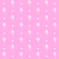 Abstract seamless pattern with flowers. Retro checkered pink background. 