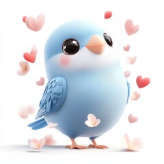 Cute Cartoon Bird Surrounded by Heart Petals in Soft Colors