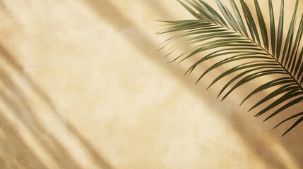 Obraz premium Beige wall with a palm leaf shadow. minimalistic background for product presentation. 