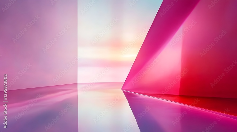 Poster geometric abstract shapes reflected in a smooth luminous surface