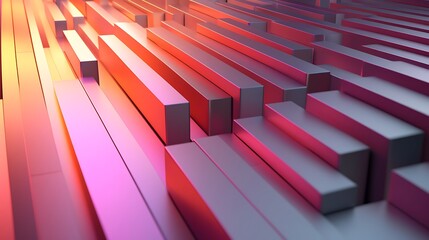 Abstract arrangement of parallel bars and glowing light effects