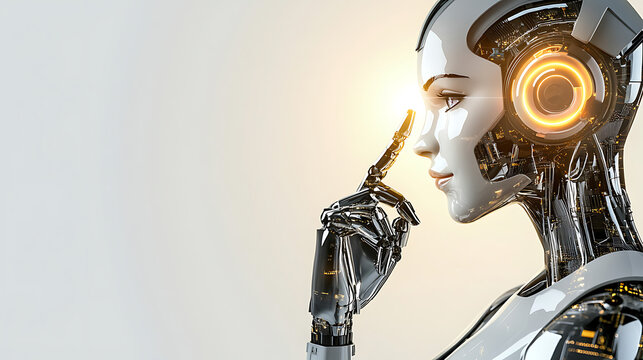 A robot with a face and hands that are touching its forehead