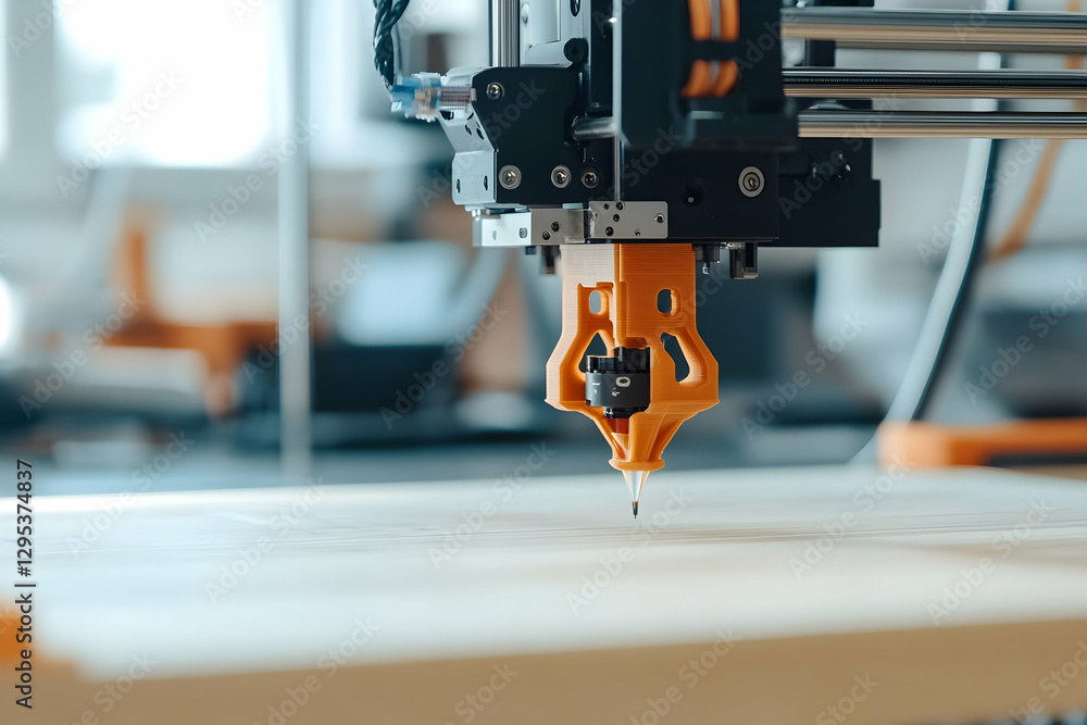 Poster precision crafting, close-up of an automated cnc machine engraving wood with advanced technological 
