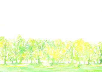 水彩画の美しい森林風景のイラスト