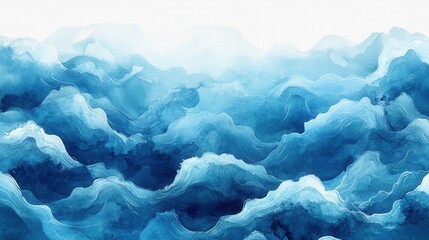 Abstract watercolor painting of blue waves. Ideal for backgrounds, websites, or designs needing a calming, oceanic feel.