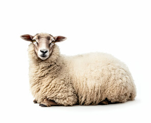 Resting Ewe, A Portrait of Serenity in White Wool, Capturing the Peaceful Essence of Farm Life and the Gentle Beauty of Domesticated Livestock on a Blank Canvas