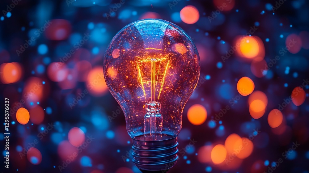 Poster creative concept of innovation and problem-solving with a glowing light bulb inside a crumpled yello