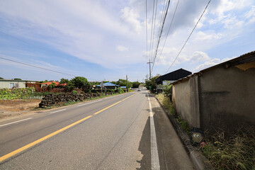 밭과 하늘이 어우러진 논밭 풍경 제주 제주시 한림읍 동명리  수류촌밭담길