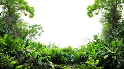 Lush tropical jungle foliage with transparent background creating natural frame