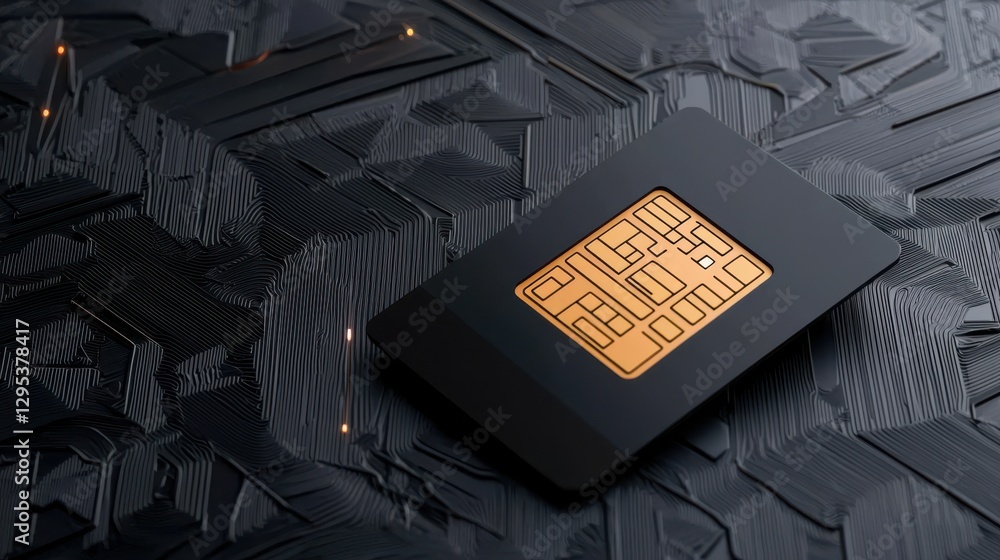 Poster abstract technology background with sim card on dark surface