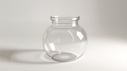 A simple, transparent jar with a classic design, isolated on a pristine white background, the soft lighting casting a gentle shadow beneath it.