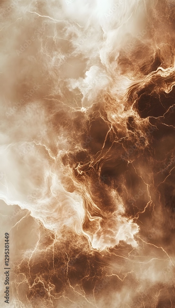 Poster abstract rendering shows clouds with fractal lightning in sepia tones