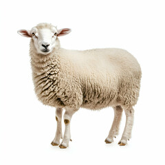 Fototapeta premium Standing Sheep Isolated on White Background Showcasing Woolly Coat and Gentle Expression, Ideal for Agricultural and Animal-Related Content Creation