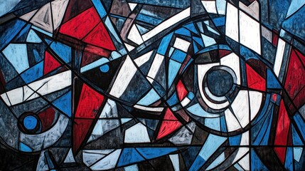 Fototapeta premium Abstract geometric shapes in red white and blue design