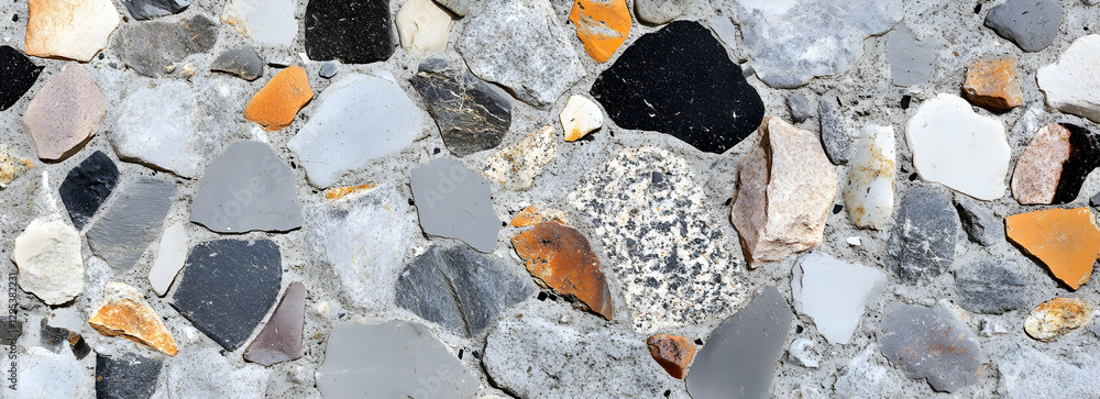 Poster stunning terrazzo concrete surface with embedded marble and stone fragments creating a visually rich